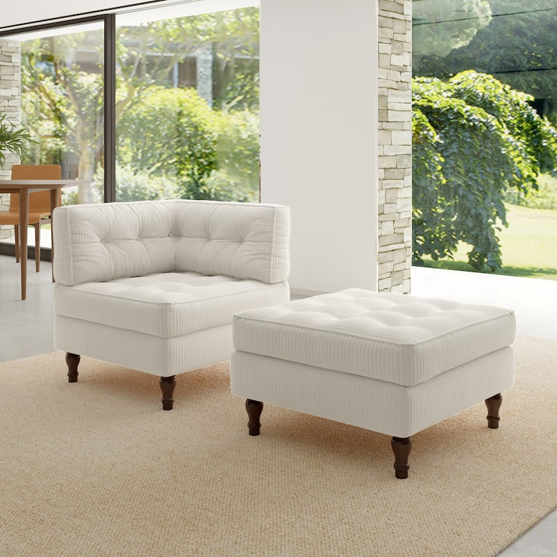 Corduroy Tufted Accent Chair Armchair and Ottoman Set