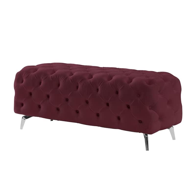 Button-Tufted Ottoman Bench, Upholstered Velvet Footrest Stool Accent Bench for Living Room.