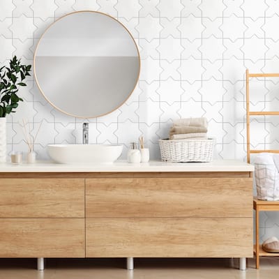 Merola Tile Argile Star Bianco with Bianco Cross 7" x 14" Porcelain Floor and Wall Tile - Kit (2 Tiles)