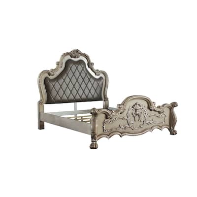 Eastern King Bed Vintage Style Bone White PU Finish Bedroom Furniture