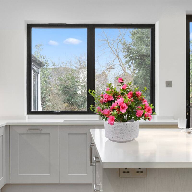 Handmade Ceramic Planter Set of 2, 11" & 8" Diameter, White with Vertical Ridges