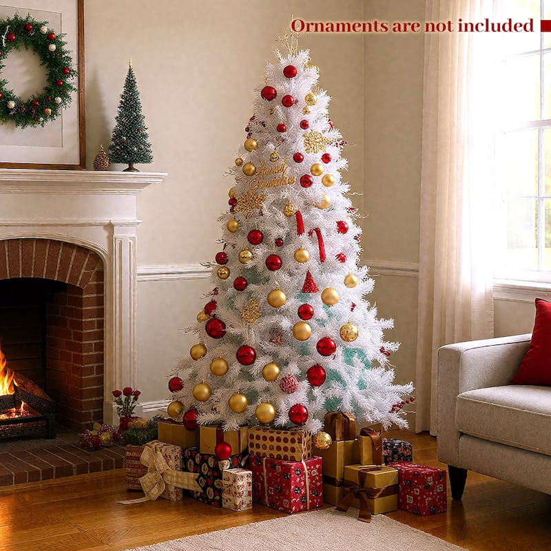 Costway 6 FT Pre-lit Artificial Christmas Tree with 599 Branch Tips & - Peacock Blue & White