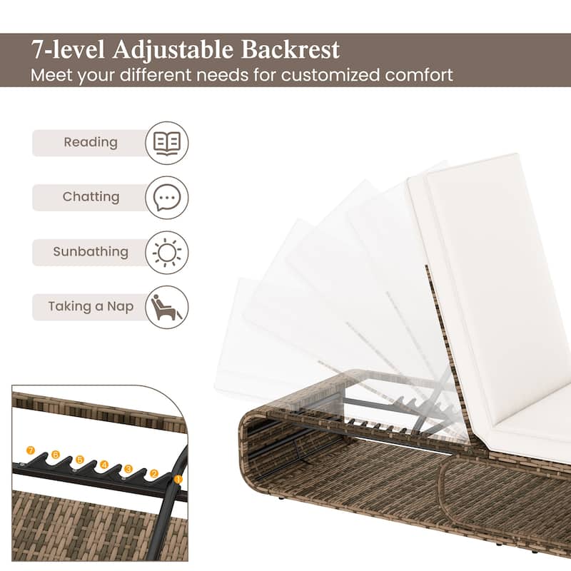 Gymax 2PCS Outdoor Chaise Lounge Chair w/ Adjustable Backrest Cushion