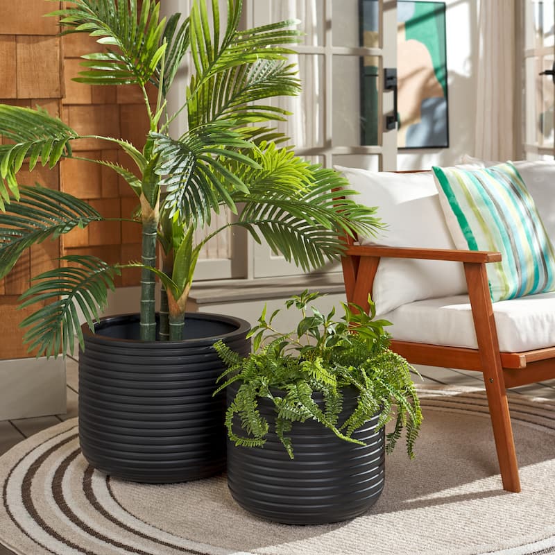 SAFAVIEH Outdoor Living Nardo Planter Pot [SET of 2] - 18"W x 18"D x 15"H - Black