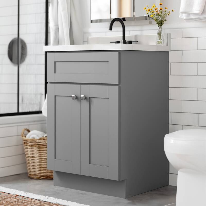 Brookings 25 Inch Assembled Bath Vanity with Ivory Swirl Top - Grey