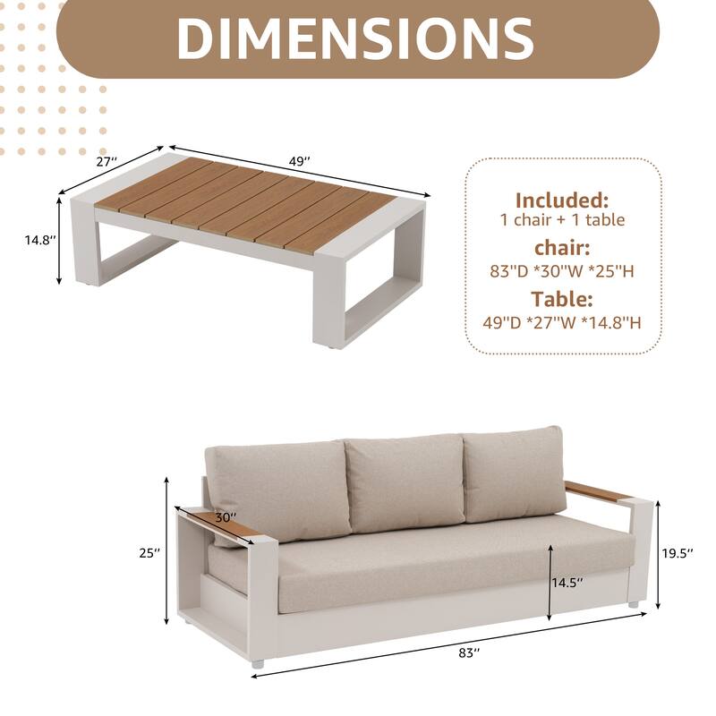 Modern 2-Piece Outdoor Conversation Set with Coffee Table