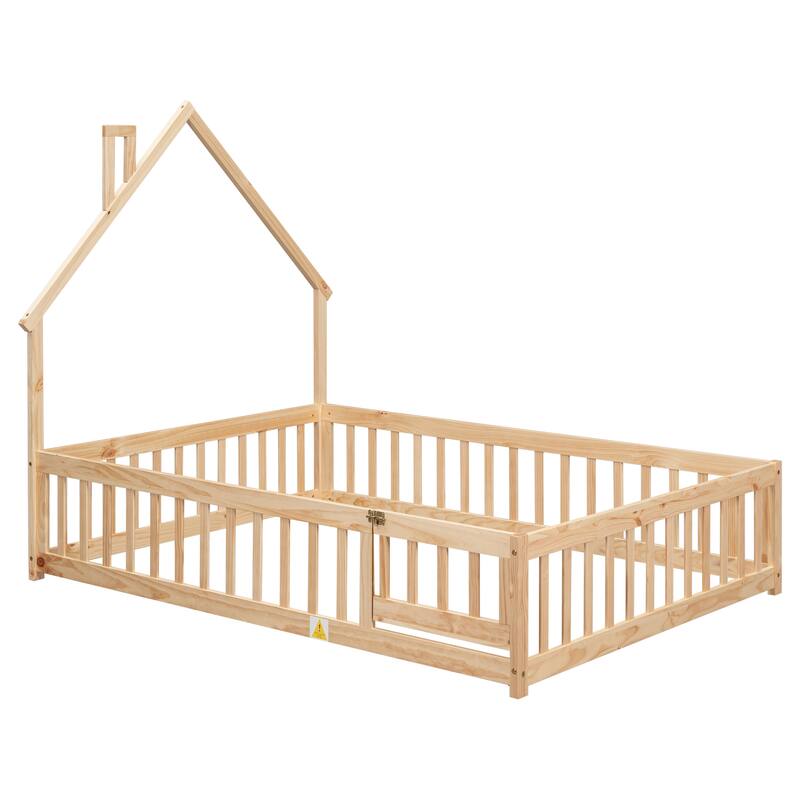 House-Shaped Headboard Floor Bed with Fence