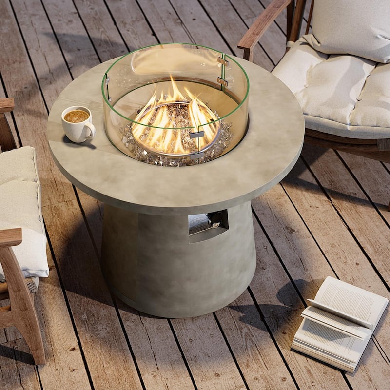 COSIEST 31-Inch Round Outdoor Propane Fire Pit,40,000 BTU Smokeless with Fire Glass