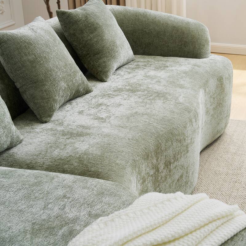 Full Compression L-Shape Sectional Sofa With Curved Chaise, Beige Modular Chenille Couch,High-Density