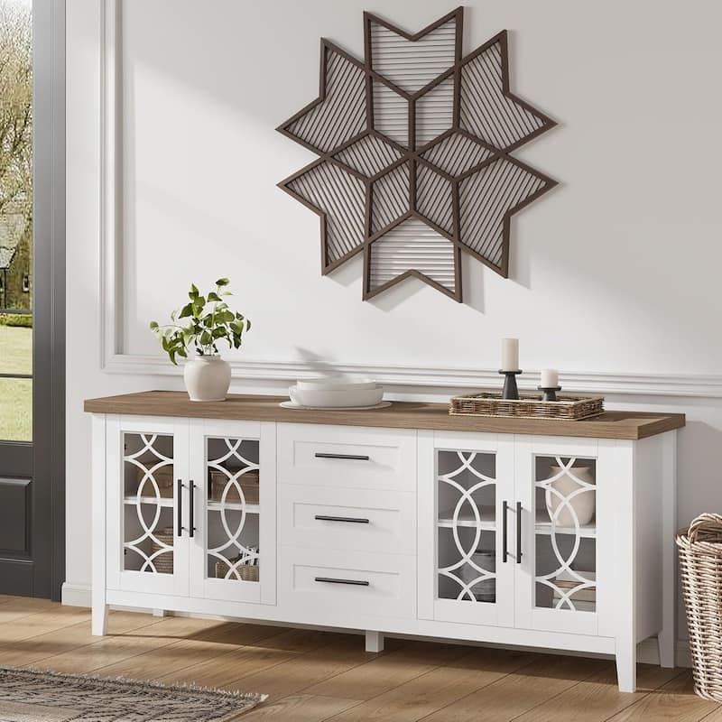 Mid Century TV Stand for 70 Inch, Entertainment Center with Glass Door