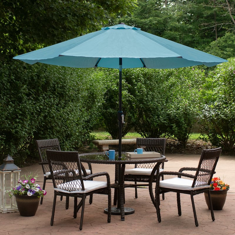 9ft Outdoor Patio Market Umbrella with Hand Crank Tilt, Turquoise Blue