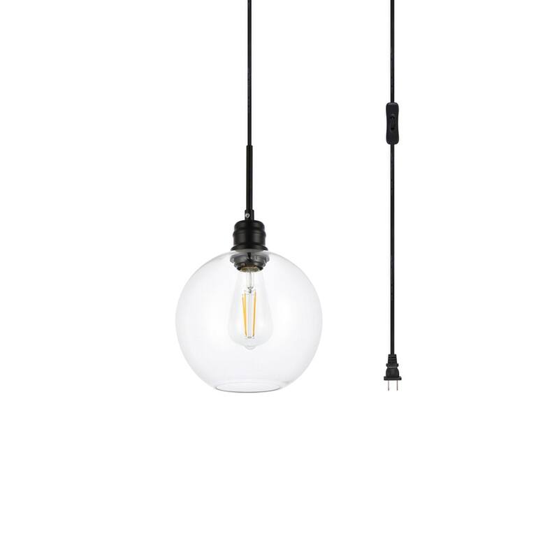 Enzo 1-Light Plug in Pendant with Clear Shade - Black - 8" Diameter
