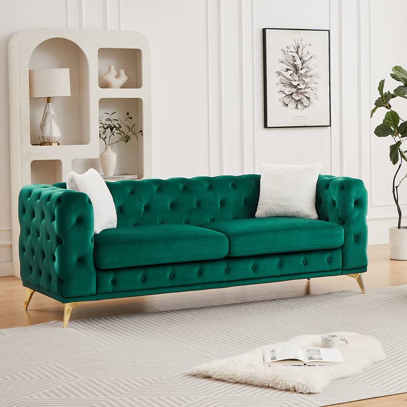 Modern Luxury Velvet Sofa with Chesterfield Quilted Button Accents