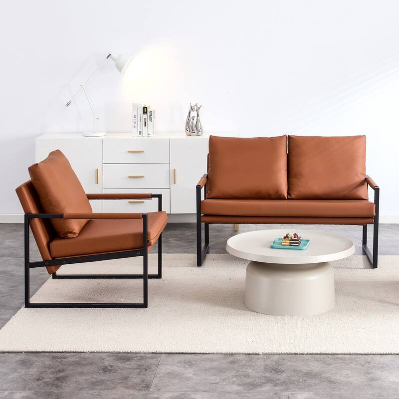 Modern Comfortable PU Leather Sofa Chair,Stylish Two-Seater Sofa Chair ...