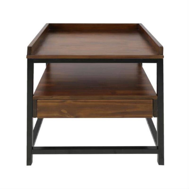 Modern Solid Wood 1-Drawer End Table Nightstand in Mocha