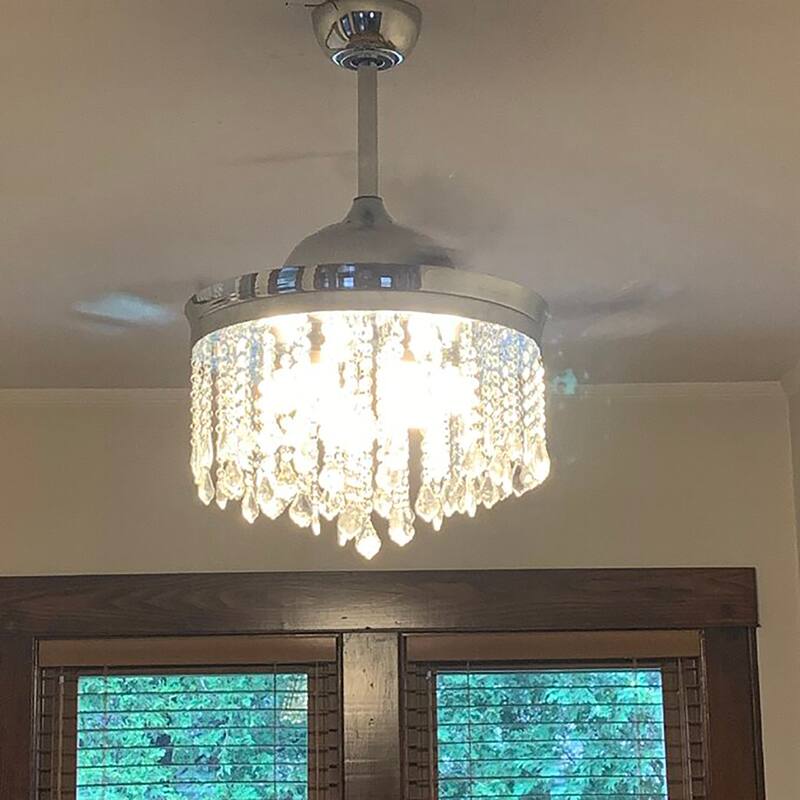 42" Modern Chrome Retractable Blades Ceiling Fan with Light and Remote Control - 42.0 In. W X 21.9 In. H X 42.0 In. D