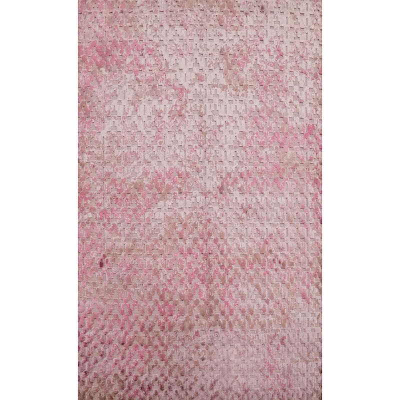 Hand Knotted Oriental Viscose Silk Carpet Modern Geometric Pink Abstract Area Rug - 6' 10'' X 4' 8''