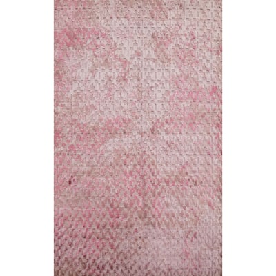 Hand Knotted Oriental Viscose Silk Carpet Modern Geometric Pink Abstract Area Rug - 6' 10'' X 4' 8''