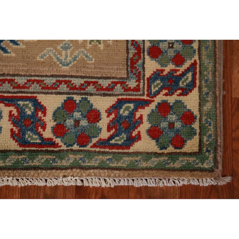 Brown Geometric Kazak Foyer Rug Hand-Knotted Wool Carpet - 2'7"x 4'0"