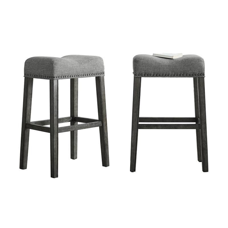 Upholstered Backless Saddle Seat Bar Stools 29" height Set of 2, Gray