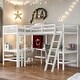 preview thumbnail 1 of 14, Wood Twin Size L-Shaped Loft Bed with Ladder and 2 Built-in Desks, White White