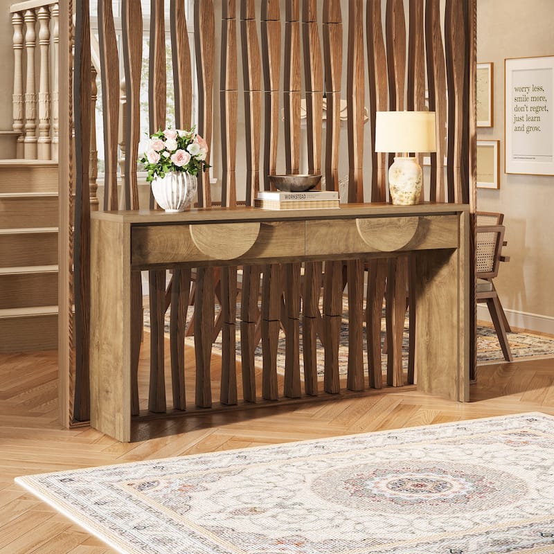 63-Inch Farmhouse Console Table with 2 Drawers for Entryway, Sofa Table Behind the Couch - 62.99" L x 13.77" D x 35.43" H