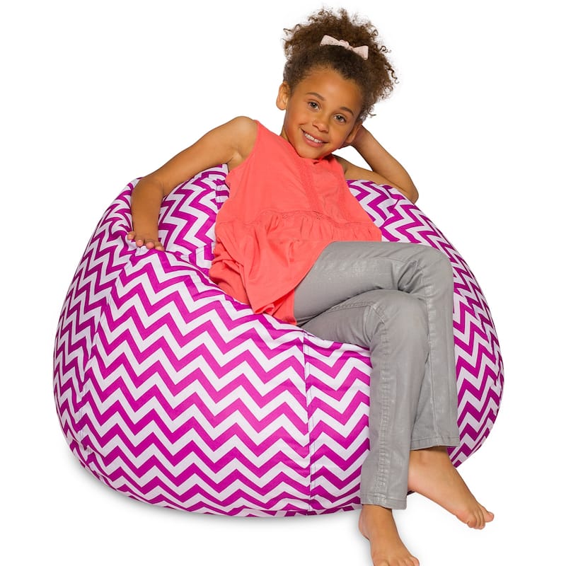 Kids Bean Bag Chair, Big Comfy Chair - Machine Washable Cover - 38 Inch Large - Pattern Chevron Purple and White