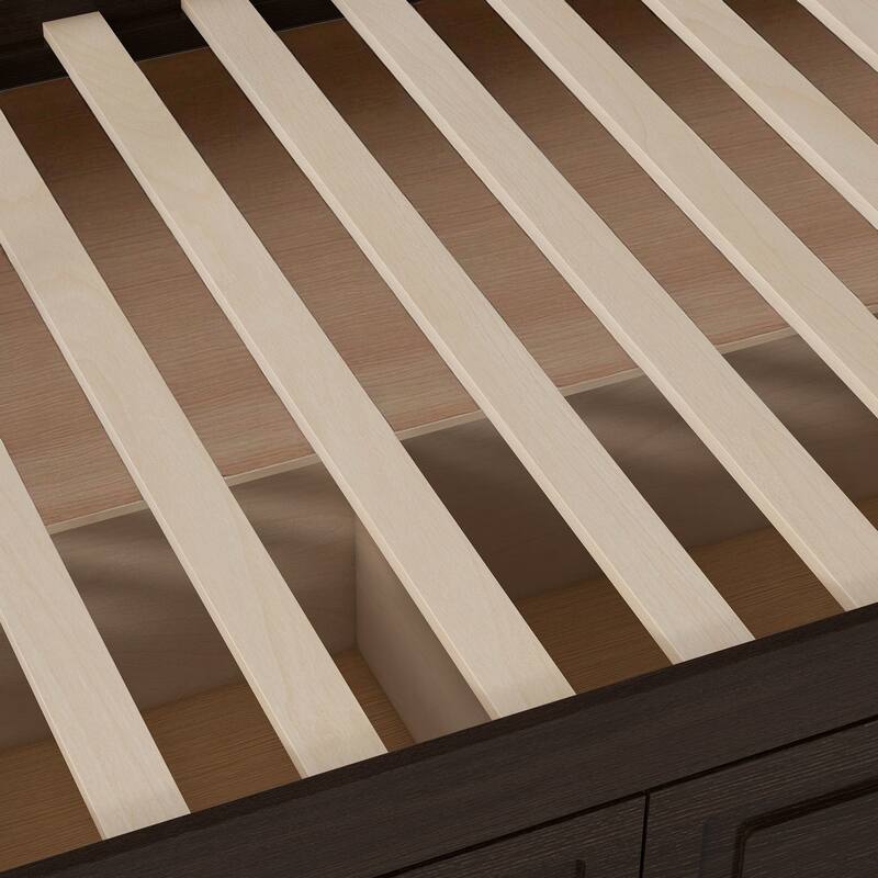 Twin Over Twin Convertible Bunk Bed with Storage Drawers, Fence Guardrail, Solid Wood Frame, No Box Spring Needed
