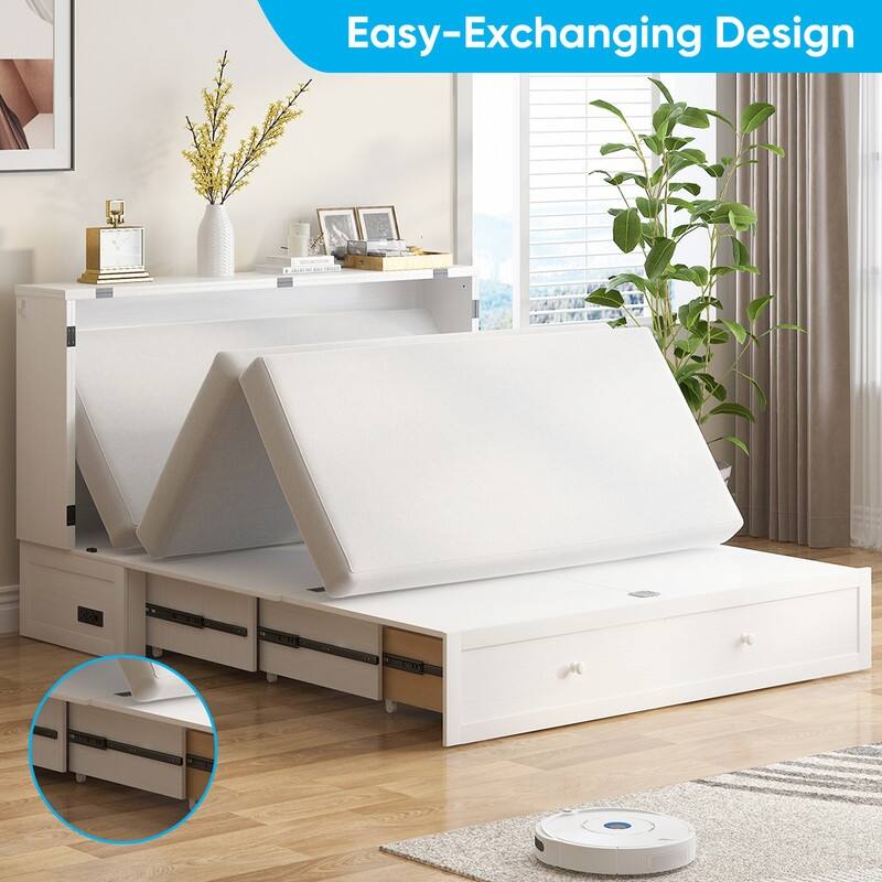 Mixoy Queen Horizontal Murphy Chest Bed with Mattress,Charging Station