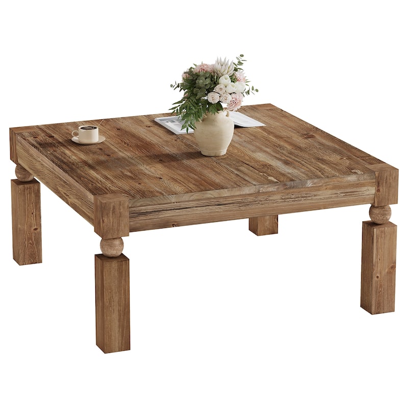 Farmhouse Square Wood Coffee Table, 39-Inch Rustic Coffee Table