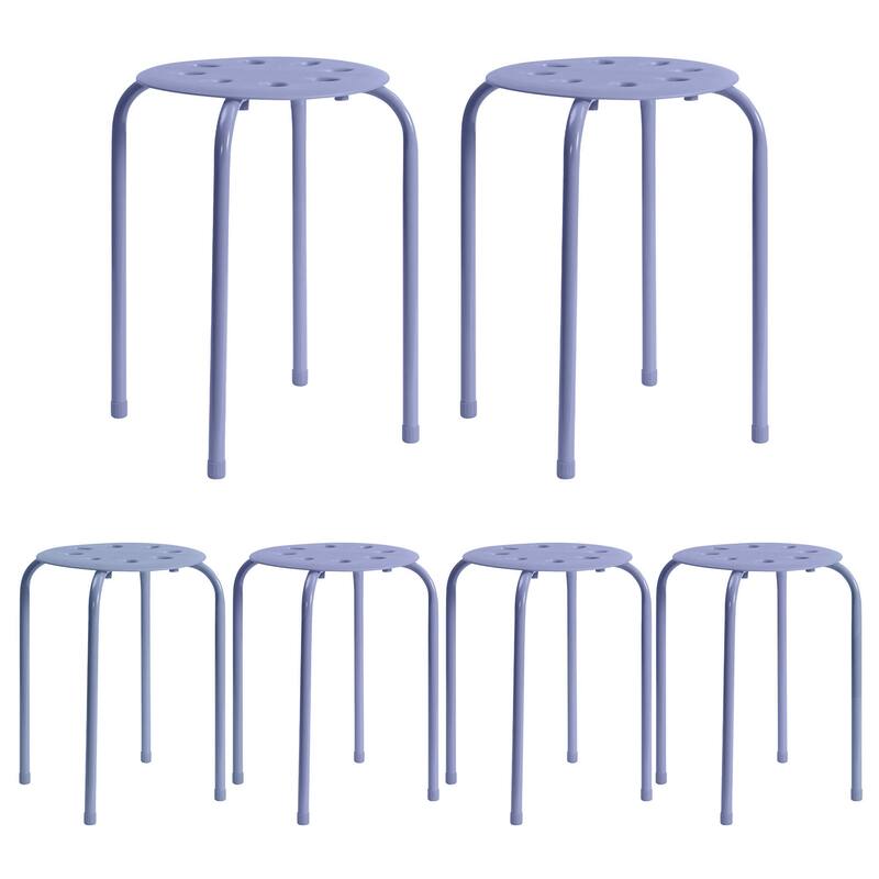 Javlergo 6-Pack Plastic Stackable Stools, Portable 8 Holes Metal Round Top Stools for Kitchen/Classrom - Set of 6 - Purple