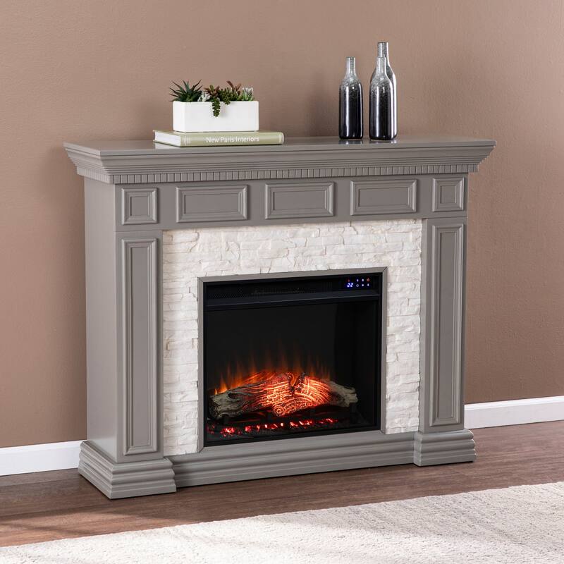 70 in. Freestanding Wooden Smart Electric Fireplace TV Stand in Cherry great for enjoying a smoke-free fireplace feel,