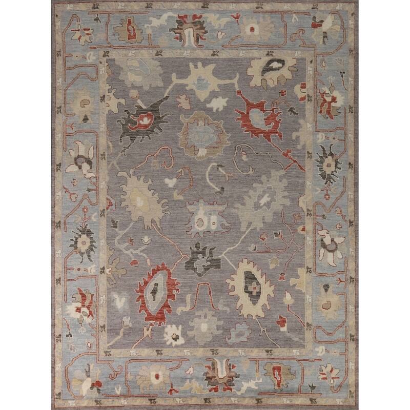 Hand Knotted Oriental 100% Wool Carpet Transitional All-Over Greys & Charcoal Oushak Area Rug - 9' 9'' X 8' 1''