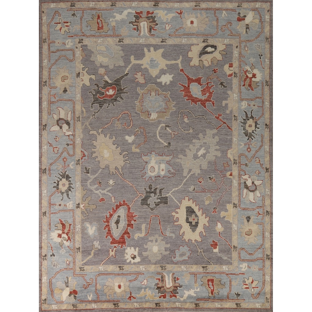 Hand Knotted Oriental 100% Wool Carpet Transitional All-Over Greys & Charcoal Oushak Area Rug - 9' 9'' X 8' 1''