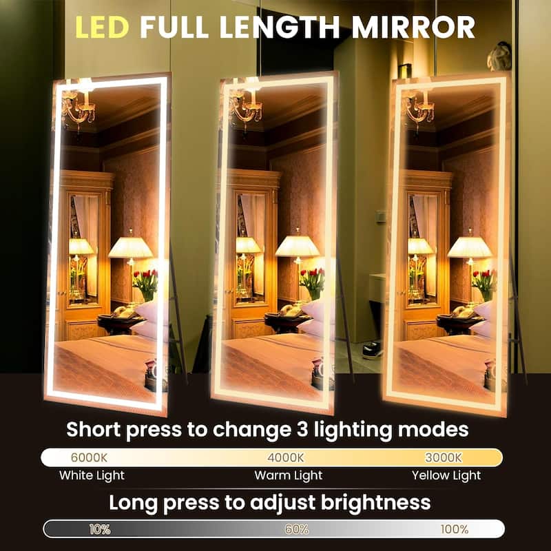 71x24 Inch Full Length Mirror with Lights, Full Body Dressing Standing, Hanging Mounted Mirror