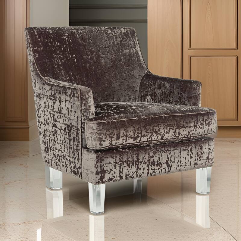 Gloria Accent Chair, Charcoal Brown Polyester Crushed Velvet, Clear Acrylic