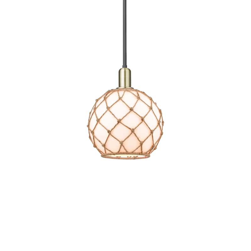 Innovations Lighting 716-1S-13-10 Farmhouse Rope Pendant Farmhouse - Black Antique Brass / White Glass with Brown Rope