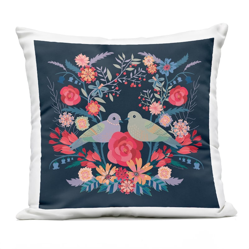 Stupell Symmetrical Birds & Flowers Printed Outdoor Throw Pillow Design by Verbrugge Watercolor - Accent - Polyester - Multi-Color - Single