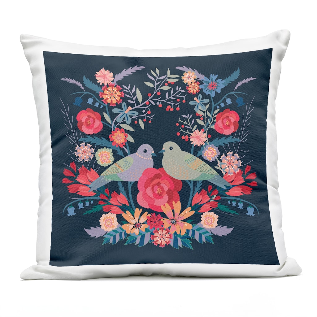 Stupell Symmetrical Birds & Flowers Printed Outdoor Throw Pillow Design by Verbrugge Watercolor