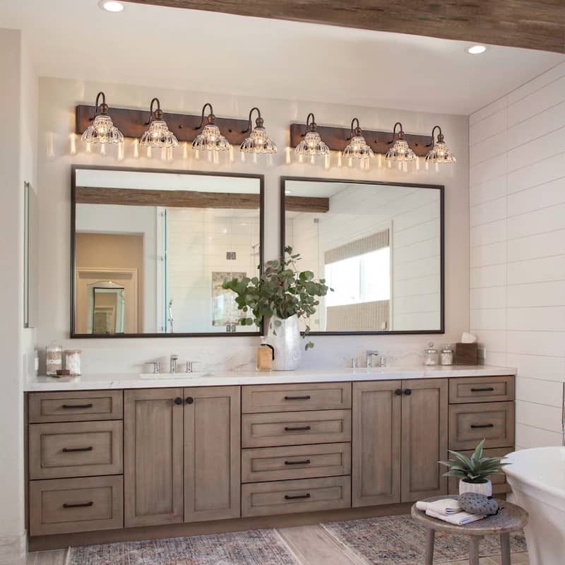 3/4-Light Vintage Bathroom Vanity Light with Clear Trumpet Glass Shades