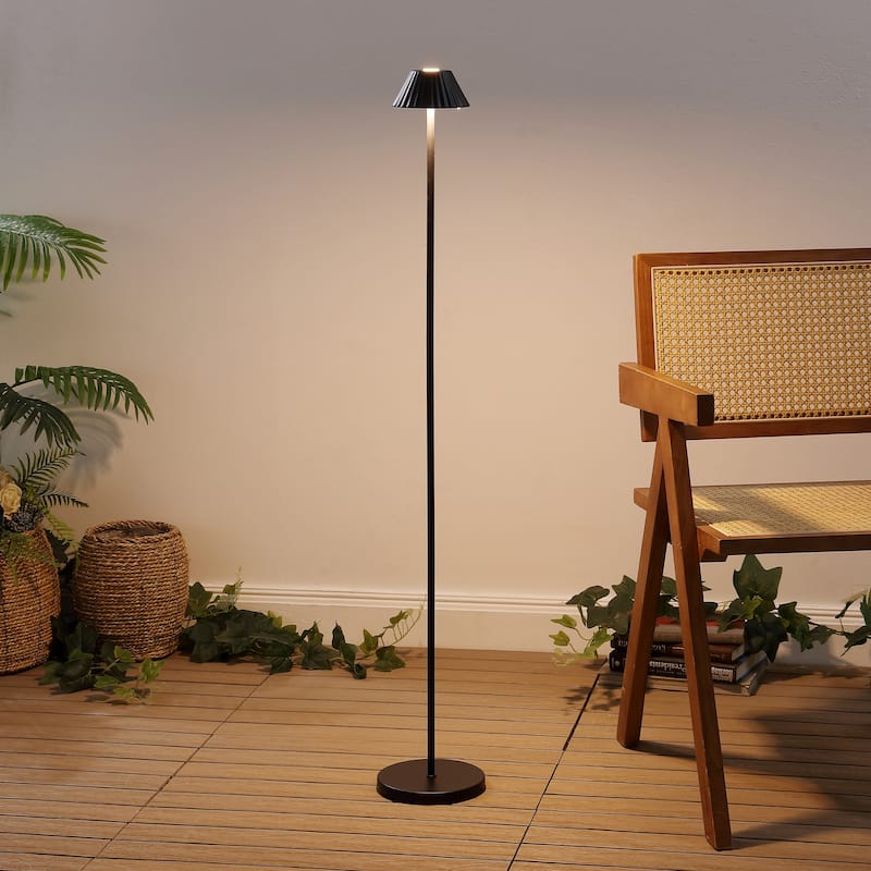 Mallory 44" Cordless LED Floor Lamp, Brown - Dimmable, Indoor/Outdoor - Black