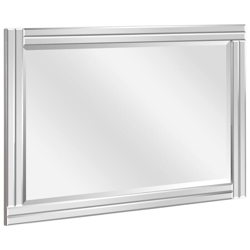 Moderno Stepped Beveled Rectangle Wall Mirror, Solid Wood Frame, 1"-Beveled Center Mirror, Ready to Hang - Clear