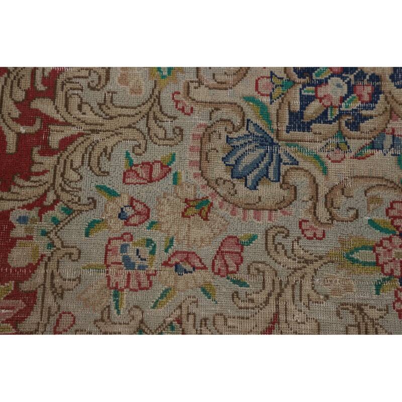 Distressed Pink Kerman Persian Antique Area Rug Handmade Wool Carpet - 9'9" x 13'3"