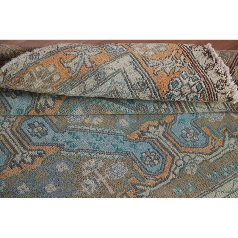 Hand Knotted Oriental 100% Wool Carpet Traditional All-Over Beige & Ivories Heriz Runner Rug - 10' 9'' X 3' 4''