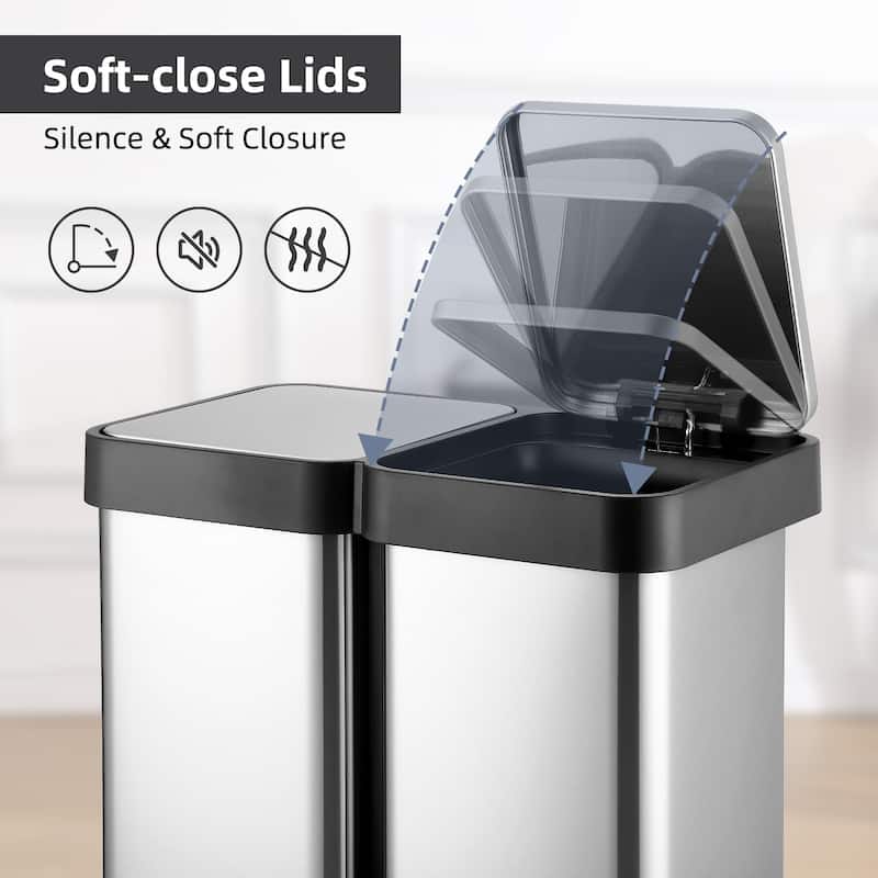 2 x 8 Gallon Dual Compartment Recycling Bins, Kitchen Trash Can