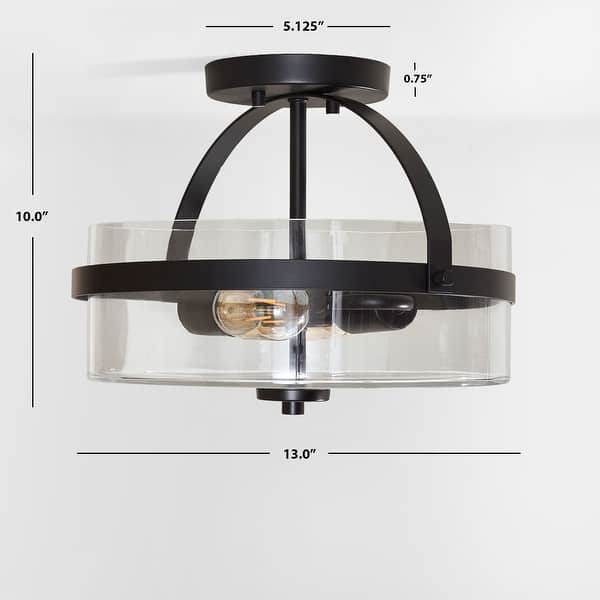 dimension image slide 0 of 3, SAFAVIEH Lighting Nensor LED 2-light Flush Mount - 13" W x 13" L x 10" H