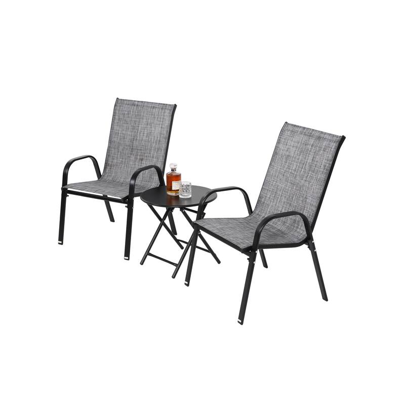 3 Piece Patio set, Outdoor Camping Chairs with Breathable Textilene Fabric, folding table with steel table top