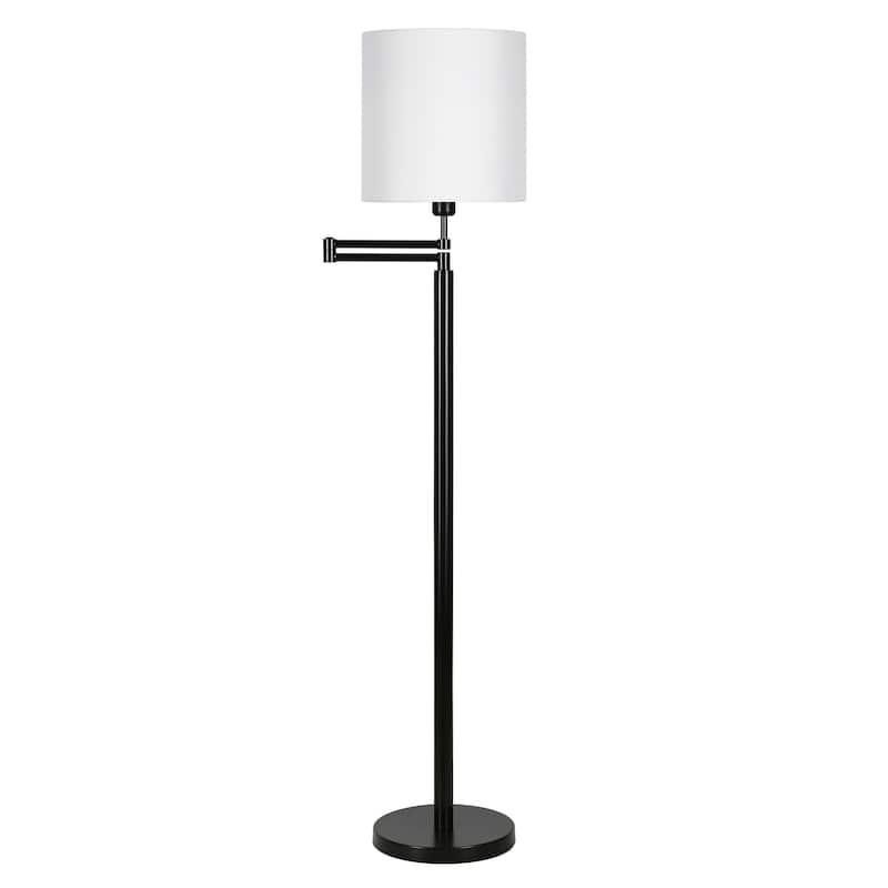 HomeRoots 62" Black Swing Arm Floor Lamp With White Frosted Glass Drum Shade - 62" Tall