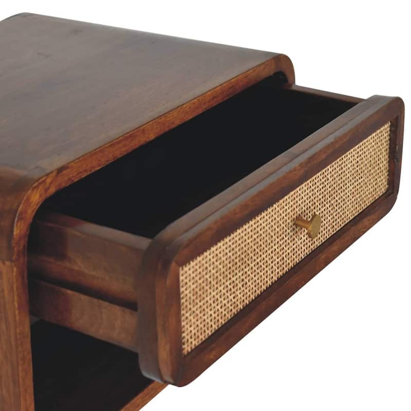 Artisan Furniture Solid Wood Chestnut Wall Mounted Open Woven Bedside, Brown with One Shelf and One Drawer