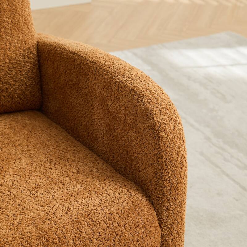 Boucle Fabric Rocking Chair with Retractable Footrest and Side Pocket